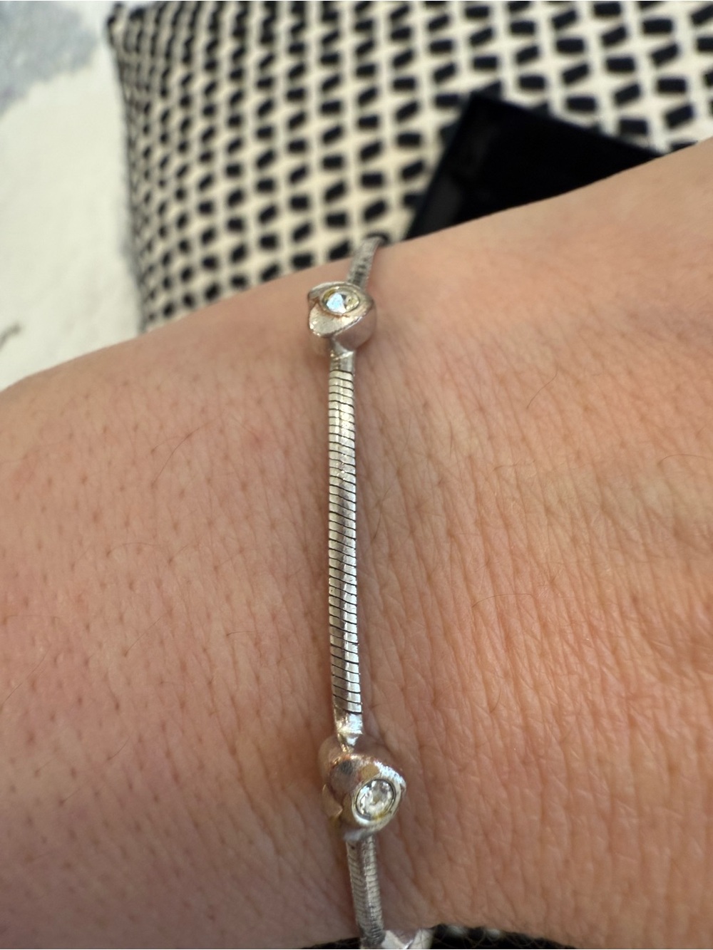 Sterling Silver Snake Chain Bracelet with Clear Crystal Accents / 10 Bracelets